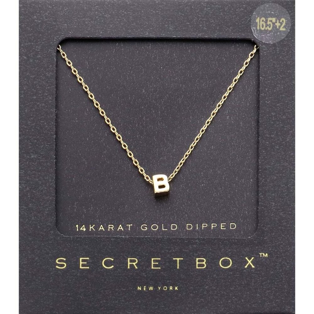 B Initial Secret Box 14K Gold Dipped Monogram Pendant Necklace Delicate nwt